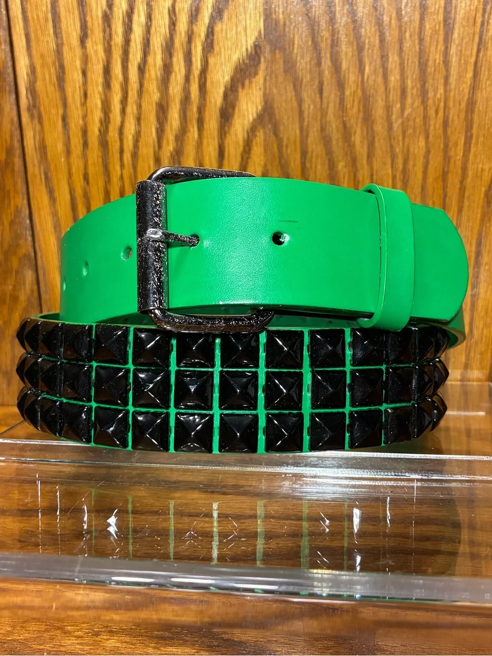 Studded Leather Belt Green Black Punk Rock Emo Western Men’s Size 36